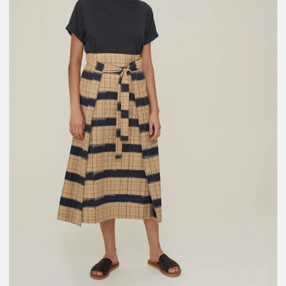 Toast indigo ikat wrap style skirt